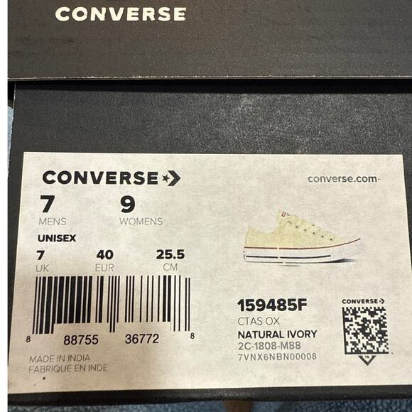 Converse Unisex Natural Ivory Chuck Taylor All Star Canvas Sz 9 - Picture 14 of 16